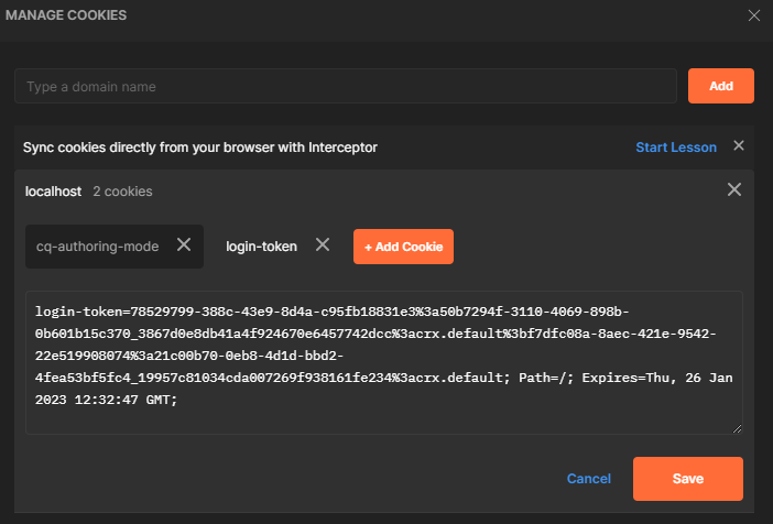 Postman cookie entry
